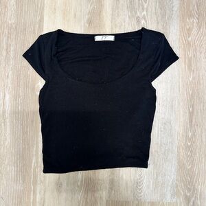 Black Crop Top Boatneck Soft